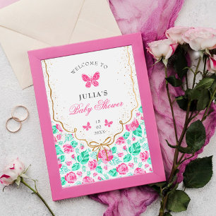 Mooie Roze Roos Bloem Gouden Lint Baby shower Poster