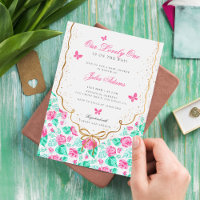 Mooie Roze Roos Bloem Gouden Strik Baby Shower
