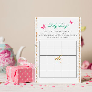 Mooie Roze Roos Bloem Gouden Strik Baby Shower Kaart