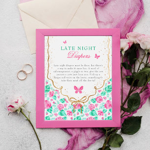 Mooie Roze Roos Bloem Gouden Strik Baby Shower Poster