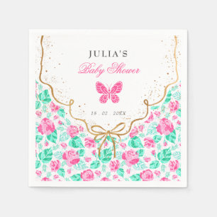 Mooie Roze Roos Bloem Gouden Strik Baby Shower Servet