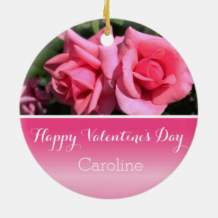 Mooie roze roos bloemen Valentijnsdag Keramisch Ornament