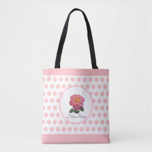Mooie roze roos en polka dots draagtas