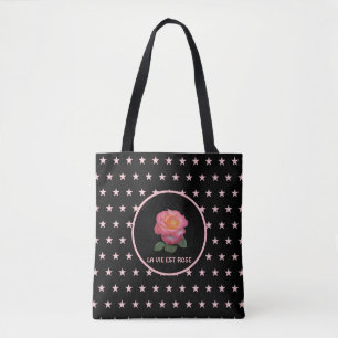 Mooie Roze Roos en Roze Sterren Draagtas