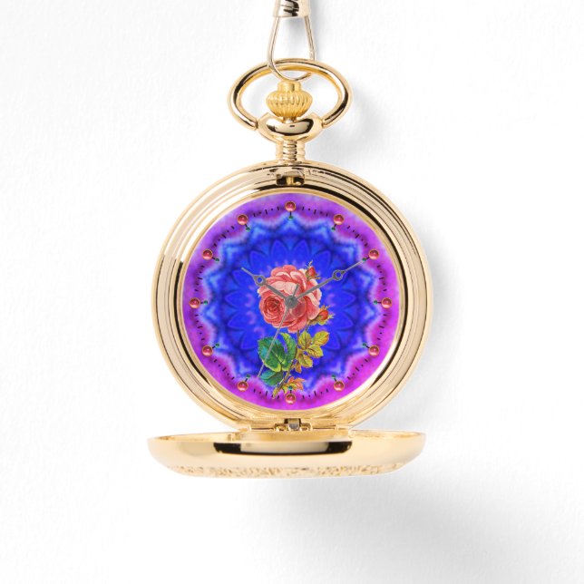 MOOIE ROZE ROOS IN PSYCHEDELISCHE KRINGEN HORLOGE (Voorkant)