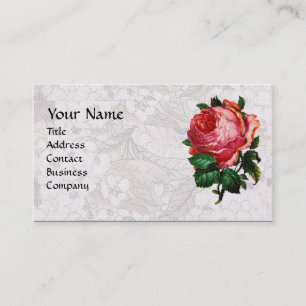 MOOIE ROZE ROOS, MONOGRAM Wit Parel Papier Visitekaartje