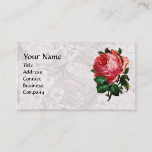 MOOIE ROZE ROOS, MONOGRAM Wit Visitekaartje