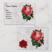 MOOIE ROZE ROOS,RODE WAX ZEGEL Witte Parel Papier Visitekaartje (Voorkant / Achterkant)
