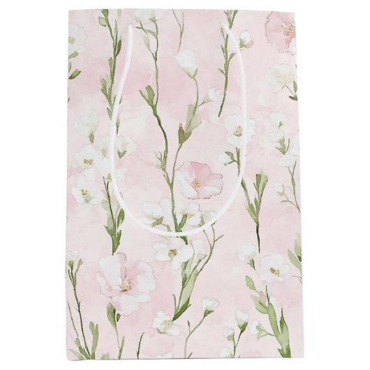 Mooie Roze Roze Bloemige Bruiloftsdouche Medium Cadeauzakje (Voorkant)