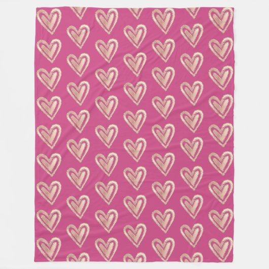 Mooie Roze & Roze Gouden Harten Fleece Deken (Voorkant)