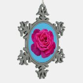 Mooie roze roze roos tin sneeuwvlok ornament (Links)