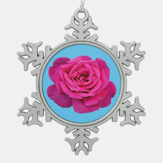 Mooie roze roze roos tin sneeuwvlok ornament (Voorkant)