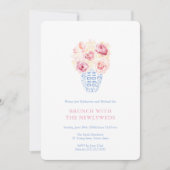 Mooie Roze Rozen Blauw En Wit Bruidsontbijt Kaart (Voorkant)