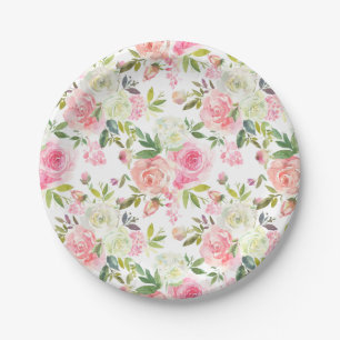 Mooie Roze Rozen Bloem Papier Borden Papieren Bordje
