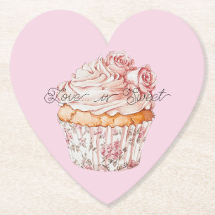 Mooie Roze Rozen Bloemige Cupcake Bruidsdouche Kartonnen Onderzetters