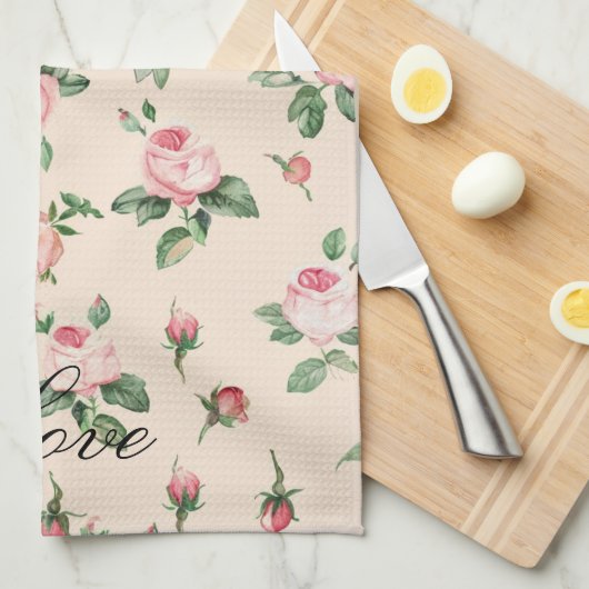 Mooie Roze Rozen Bloemrijke Bruids Bruiloft Theedoek (Quarter Fold)