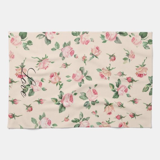 Mooie Roze Rozen Bloemrijke Bruids Bruiloft Theedoek (Horizontaal)