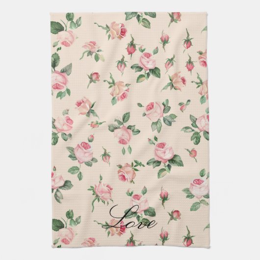 Mooie Roze Rozen Bloemrijke Bruids Bruiloft Theedoek (Verticaal)