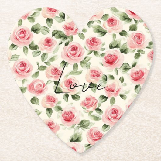 Mooie Roze Rozen Bloemrijke Bruidsdouche Kartonnen Onderzetters (Voorkant)