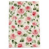 Mooie Roze Rozen Bloemrijke Bruiloftsdouche Medium Cadeauzakje (Voorkant)