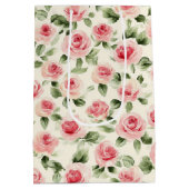 Mooie Roze Rozen Bloemrijke Bruiloftsdouche Medium Cadeauzakje (Achterkant)