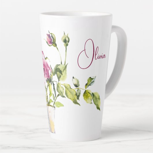 Mooie Roze Rozen en Vaas Latte Mok (Rechterhoek)