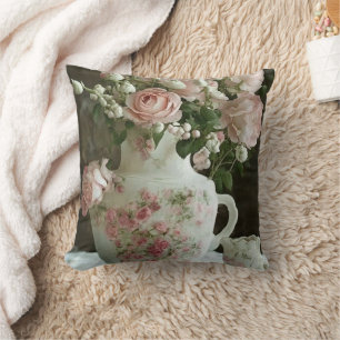 Mooie roze rozen in een antieke Chinese theepot Kussen