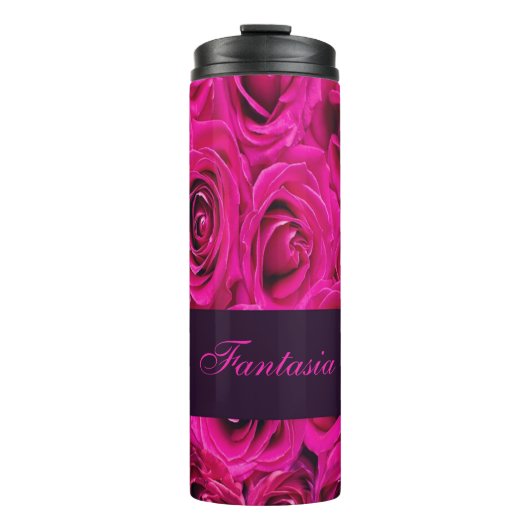 Mooie roze rozen monogram thermosbeker (Voorkant)