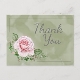 Mooie Roze Rozen op Groene Waterverf Bedankt Briefkaart
