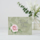 Mooie roze rozen op groene Waterverf Dank u wel Briefkaart (Staand voorkant)