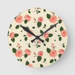 Mooie Roze Rozen Pastel Roze Patroon Ronde Klok