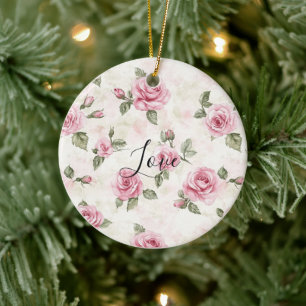 Mooie Roze Rozen Romantische Liefde Keramisch Ornament