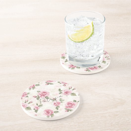 Mooie Roze Rozen   Zandsteen Onderzetter (Zijkant)