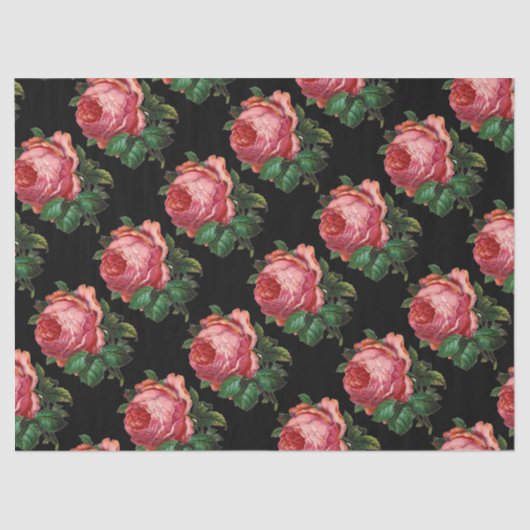 MOOIE ROZE ROZEN, zwarte bloemen Tissuepapier (Voorkant)