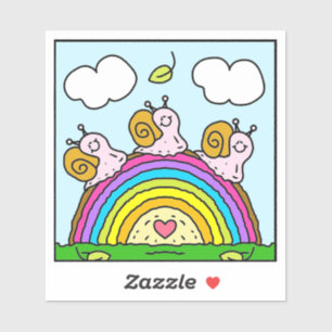 Mooie Roze Slakken Oversteken Regenboogstam Vinyl Sticker
