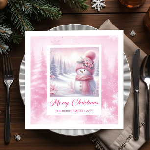 Mooie Roze Sneeuwman Winter Scene Kerstmisknapdoek Servet