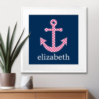 Mooie Roze Stip Anker met Marineblauwe Aangepaste