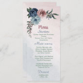 Mooie roze, stoffige blauw navy bloemen groen menu (Voorkant / Achterkant)