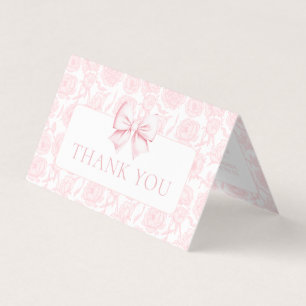 Mooie roze strik bloemige baby shower bedankkaartj kaart