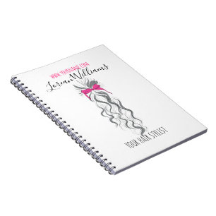 Mooie Roze Strik Grijze en Witte Vlecht Haarstylin Notitieboek