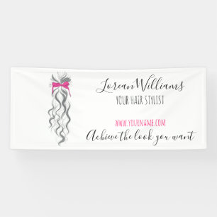Mooie Roze Strik Grijze en Witte Vlecht Haarstylin Spandoek