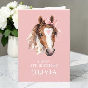 Mooie Roze Strik Waterverf Paard Gefeliciteerd met Kaart