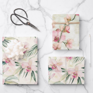 Mooie Roze Tropische Orchideeën Bloemen Bruids Bru Inpakpapier Vel