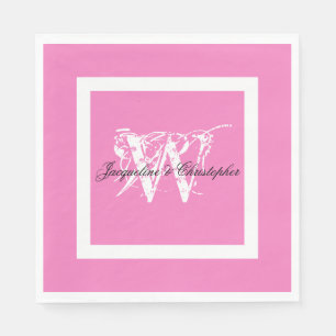 Mooie Roze Trouw Chic Witte Monogram Papieren Servet