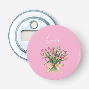 Mooie Roze Tulp Bloemen Gouden Boog Liefde Button Flesopener