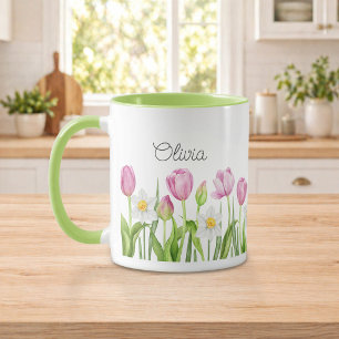 Mooie Roze Tulpen en Witte Narcissen Koffiemok Mok