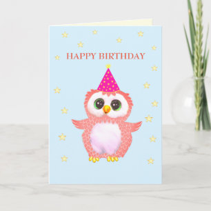 Mooie Roze Uil & Bewerkbare Verjaardagswensen Kaart