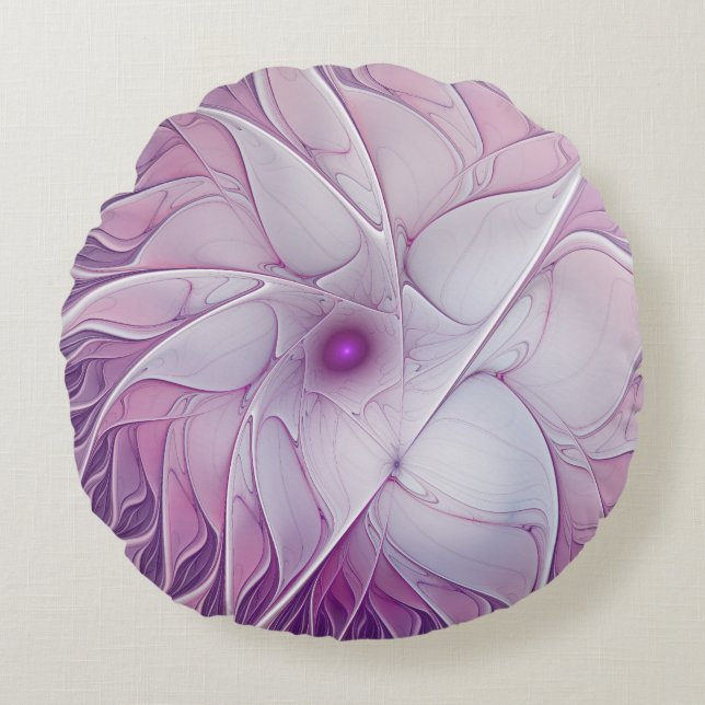Mooie roze ventilator moderne Abstracte fractale k Rond Kussen (Voorkant)