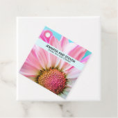 Mooie roze ventilator sluit foto-bruiloft dicht bedankjes labels (In situ)