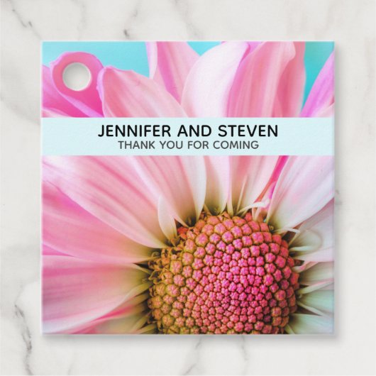 Mooie roze ventilator sluit foto-bruiloft dicht bedankjes labels (Voorkant)